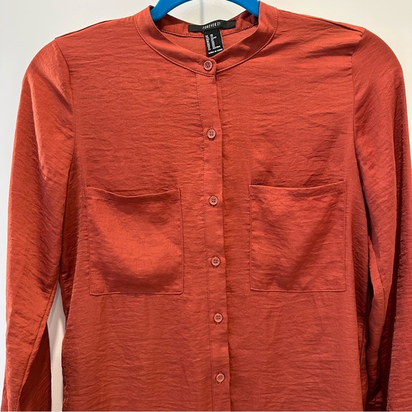 Forever 21 Burnt Orange Button Down Tunic Dress Top Blouse Size XS - Picture 2 of 6